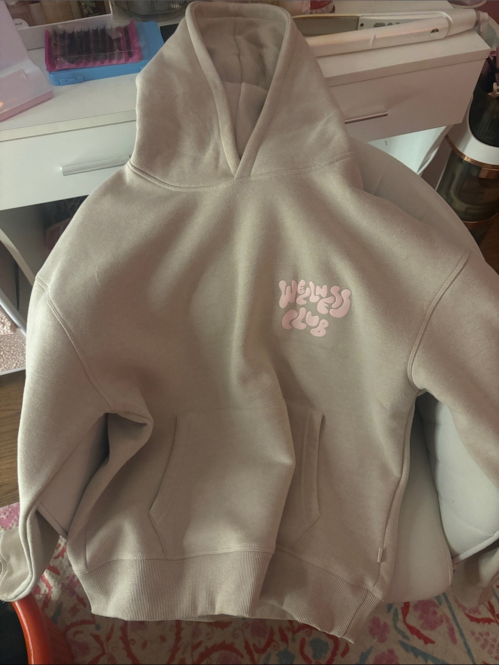 Woman’s Beige Hoodie with Pink Logo